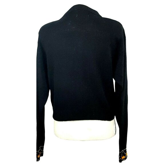 Joule Women's Vintage 80s Beaded Sequin Sweater Small Silk Angora Black Button - Picture 6 of 8